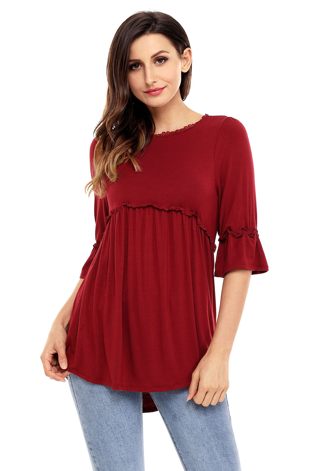BY250232-3 Claret Babydoll Long Tunic Top